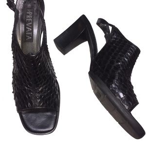 Prevata Black Reptile Leather Slingbacks Size 10